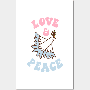 Bird and text: Love & Peace Posters and Art